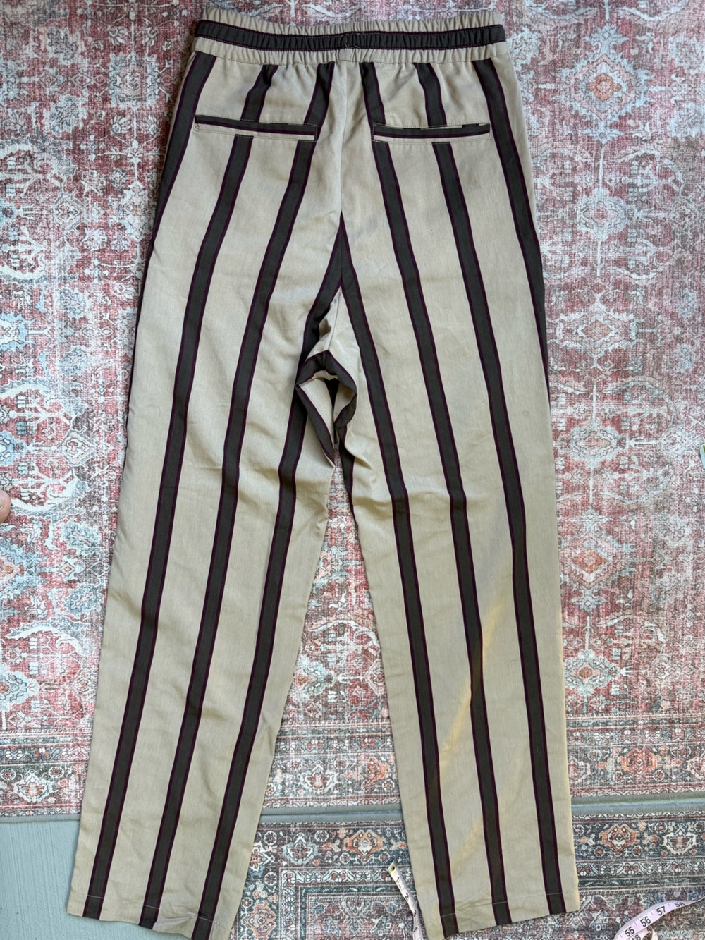 Zara Tan Pants with Black Vertical Stripes